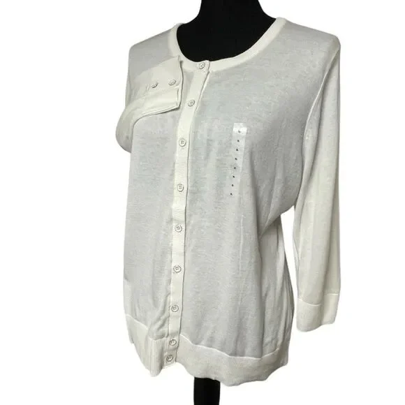 GAP Snowflake Milk White 3/4 Sleeve Crewneck Cardigan Sweater - Picture 2 of 7